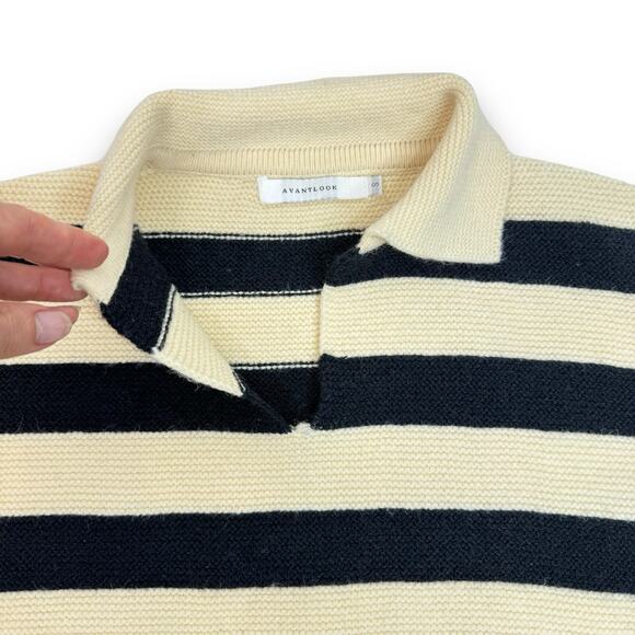 Avantlook Collared Striped Sweater Pullover Style Long Sleeve Cream Black Small - Picture 5 of 8